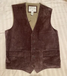 Orvis Men's Brown Solid Leather Suede Suit Vest Waistcoat Men’s Size Large L - Picture 1 of 3