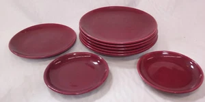 Bauer Monterey Moderne Set of Eight Dinner Desert Bread Plate Lot Maroon - Picture 1 of 7
