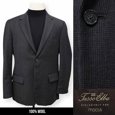 TASSO ELBA mens charcoal & purple plaid WOOL sport coat suit jacket blazer 40 R - Image 1 of 4