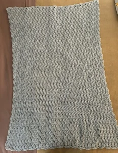 Handmade Knitted Boy’s Baby Blanket in Blue for Nursery and/or Stroller 42x60” - Picture 1 of 2