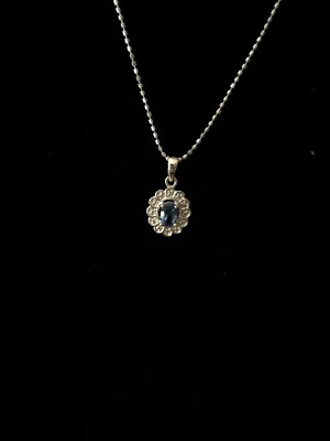 Collar plateado colgante topacio azul real circonita 19" $189 #153 Foto 1 de 4