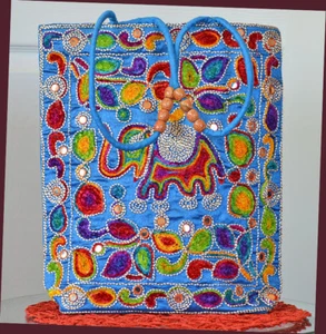 Bolso de Mano Bordado Elefante Paisley, Bolso de Hombro, Bolso de Mano en Color Turquesa - Imagen 1 de 5