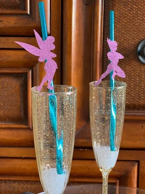 24 Pcs Peter Pan TinkerBell  Paper Straws Purple Green Never Grow Up Campanita - Image 1 of 4