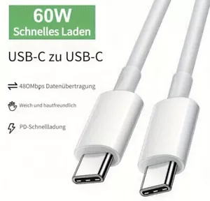 USB C zu USB C 2 Meter Ladekabel Für iPhone , Macbook, Ipad, Samsung 60W Power - Bild 1 von 6