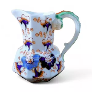 Jarra de piedra de hierro octogonal galesa Gaudy con mango de dragón, c. 1830, rara - Imagen 1 de 15