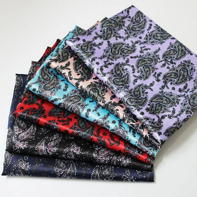 39 Inch X 58 Inch Retro Paisley Pattern Soft Silky Satin Fabric Print Charmeuse - Image 1 of 4