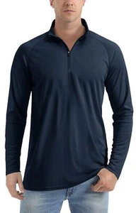 UPF50+ Men's 1/4 Zip Sun Block UV Shirts Long Sleeve Performance Fishing T-Shirt - Picture 1 of 84