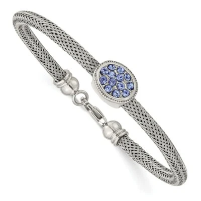 Stainless Steel Polished and Textured Blue Crystal 7.25 in. Bracelet - Image 1 of 4