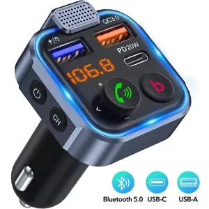 LENCENT FM Transmitter Wireless Bluetooth 5.0 Handsfree Car Kit Audio MP3 Player - Picture 1 of 12