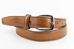an Leather Belt Spain Made Chrome Buckle Genuine Cowhide Size M - Picture 1 of 7
