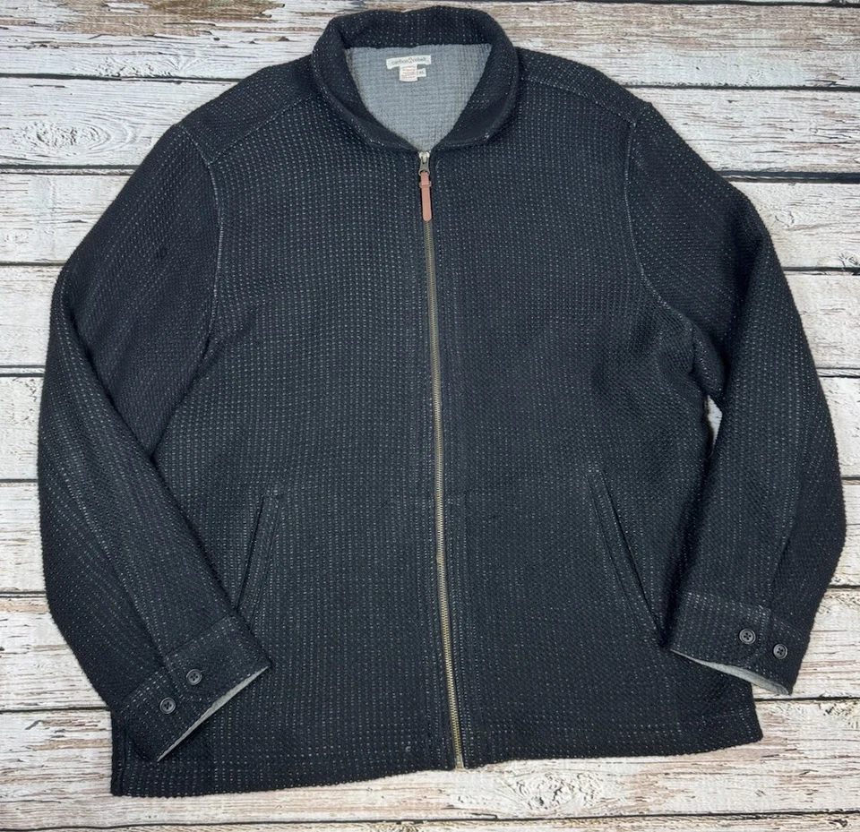 Carbon 2 钴毛衣 XL 华夫格针织棉黑色全拉链夹克男式 — 第 1/4 张图片