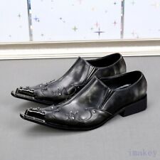 Men's Real Leather Dress Formal Shoes Hairlist Slip On Low Heels Metal Decor New