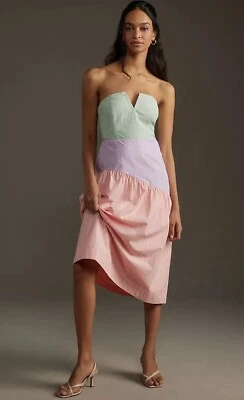 Anthropologie Maeve Midi 连衣裙无肩带棉质 Vacay Preppy 复古 XL 码全新带标签 — 第 1/4 张图片