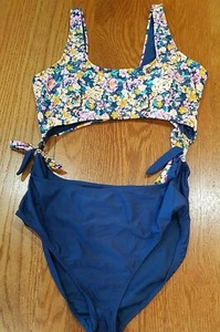 Arizona One Piece Bathing Suit Blue With Yellow Pink Floral Design, Size XL - Picture 1 of 8