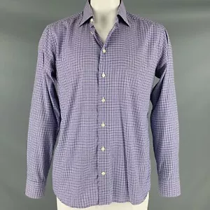ETON Talla 44 Púrpura Negro Blanco de Cuadros Algodón Delgado Largo Manga Camisa - Imagen 1 de 7