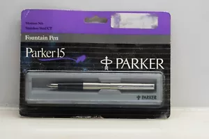 Vintage Parker 15 Fighter Steel Fountain Pen, CT, M Steel Nib, 1980s, Box *NEW*# - Picture 1 of 4