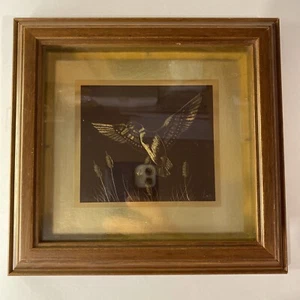 Metallic Etched Foil Art Picture Mallard Duck Landing In Pond  Framed - Picture 1 of 6