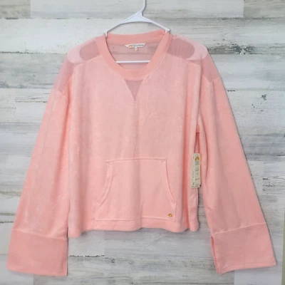 C & C California Women's Blouse L Peach Terry Cloth Mesh Sheer Back Top NWT $78 - Image 1 of 4