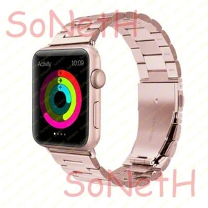 CINTURINO METALLO FIBIA A FARFALLA APPLE WATCH ALLUMINIO 38mm A1757 S2 ORO ROSA - Foto 1 di 3