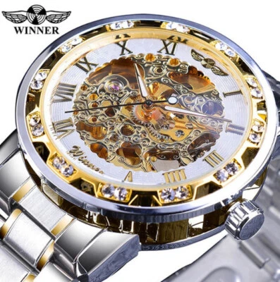 Winner Men's Hollow Skeleton Mechanical Watch Self-Winding Stainless Steel Watch - image 1 of 4