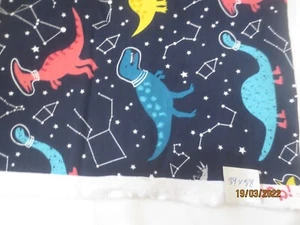 34 x 56" Dinosaur Space Aliens on Black Fabric Cotton Knit Joann Fabrics - Picture 1 of 5