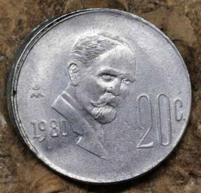 MEXICO ERROR COIN 20 CENTAVOS 1981 BROCKAGE & DOUBLE STRUCK COIN ERROR KM 442 - Image 1 of 2