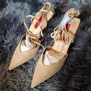 London Rebel Tie Leg Mid Heel Shoes Beige Micro UK 6 NEW RRP £45 - Picture 1 of 10