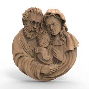 Holz geschnitzte HEILIGE FAMILIE Jesus Maria Joseph Wandhänger Christus Religion Applikation - Bild 1 von 4