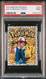 1999 MERLIN POKEMON Sticker S29 ASH & PIKACHU-PRISM PSA 9 Mint POP 113 - Picture 1 of 2