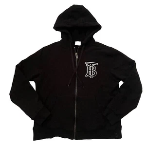 Burberry TB Monogram Hoodie Womens L Aubree Sweatshirt Zip up Black embroidered - Picture 1 of 12
