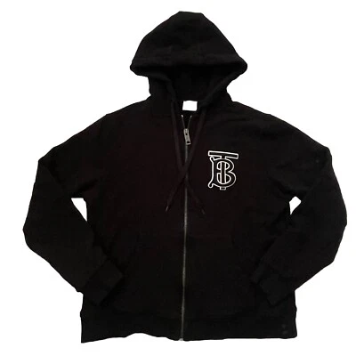 Burberry TB Monograma Sudadera con Capucha Mujer L Aubree Sudadera Cremallera Negra Bordada Foto 1 de 4