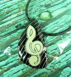 Neu! Diskant G-Schlüssel Schwarz Creme Silber Leder Halskette AIM N900  - Bild 1 von 4