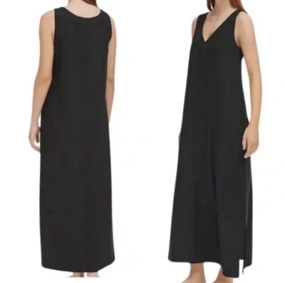 NWT DKNY LINEN MAXI DRESS BLACK SZ XXL  SIDE SLIT BREATHABLE SLEEVELESS - Image 1 of 4