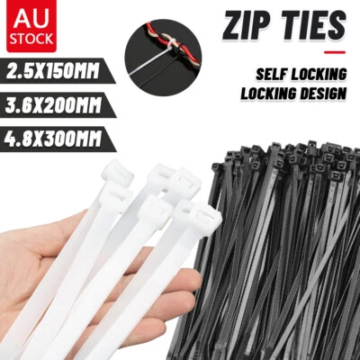 100/200/500/1000x Cable Ties Zip Ties Nylon UV Stabilised Black White Cable Tie - image 1 of 4