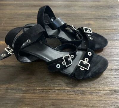 Sandalias Alexander Wang para mujer punta abierta gamuza correa al tobillo tiras negras 7,5 Foto 1 de 4