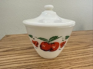 Vintage Fire King Ofengeschirr gestreift Apfel & Kirschen Fettdose - Top - Bild 1 von 6