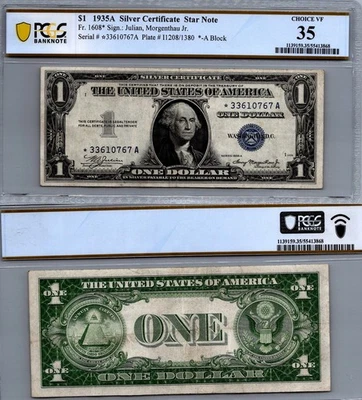 $1 1935 -A Silver Certificate PCGS 53 CHOICE VF Fr. 1608* STAR NOTE - Image 1 of 2