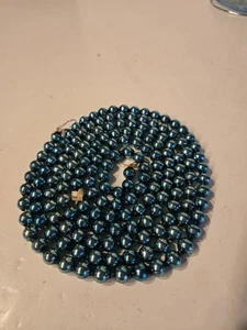 Vintage Christmas Tree Garland Blue 2/5" Beaded Mercury Glass 65" - Picture 1 of 4