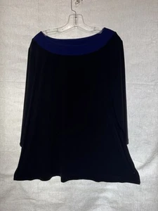 Susan Graver Top, Black With Royal Blue Neckline, Pullover, 1X, New - Picture 1 of 4