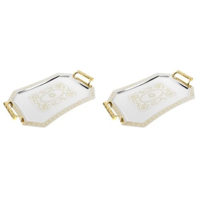  2 Count Deko Tablett Metall Serviertablett Edelstahl Dekoratives - Bild 1 von 4