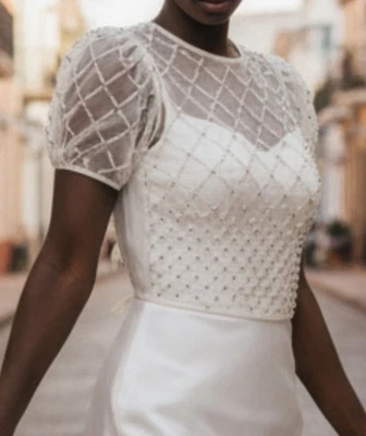 Nuevo con etiquetas Maeve x BHLDN Malla Perla Estrás Med 8/10 Marfil Boda Corbata Topper Foto 1 de 4