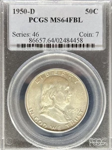 Medio dólar Franklin 1950-D MS64FBL PCGS (#PA2484458) - Imagen 1 de 2