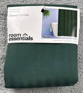 Room Essentials Herringbone Fabric Shower Curtain 72" x 72" - Dark Green - Picture 1 of 7