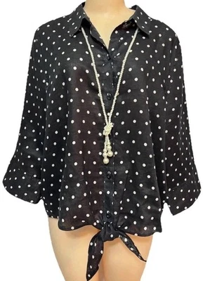 Chicos Mujer Plus Top Talla 1x Lino Sin Punto Hierro Botón Blusa Carrera Camisa Linda Foto 1 de 4