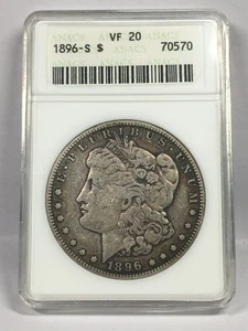 1896-S MORGAN SILVER DOLLAR ANACS SOAPBOX VF20 07XXA25 - Picture 1 of 4
