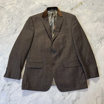 Van Heusen Studio Blazer Mens Size 40R Brown Two Button Paisley Velvet Collar - Image 1 of 4