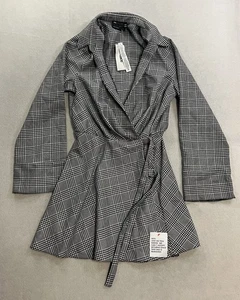 Asos Mantel Blazer mit Wickelgürtel Damengröße 8 schwarz grau kariert neu mit Etikett - Bild 1 von 9