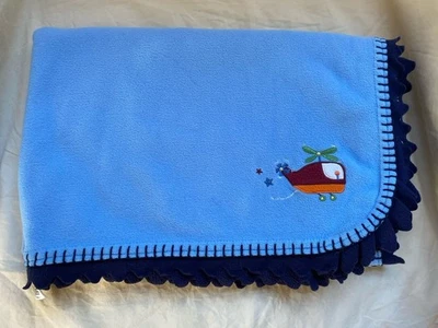 Parent's Choice Blue Soft Fleece Baby Blanket Helicopter Ruffle Trim 30" x 40" - Image 1 of 4