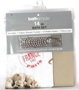 BathSimple Eiffel Tower Theme Taupe 14 Pc Bath Set Shower Curtain Hooks Liner - Picture 1 of 1