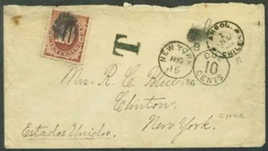 CHILE to USA - POSTAGE DUE 1886 Cover - RARE ORIGIN !!  - Picture 1 of 1